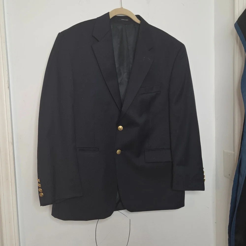Lauren Ralph Lauren Mens 44S Navy Blue‎ Wool Blazer Gold Crest Buttons